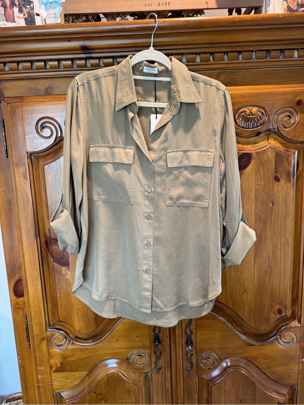 Babaton Taupe Button-Front Utility Shirt